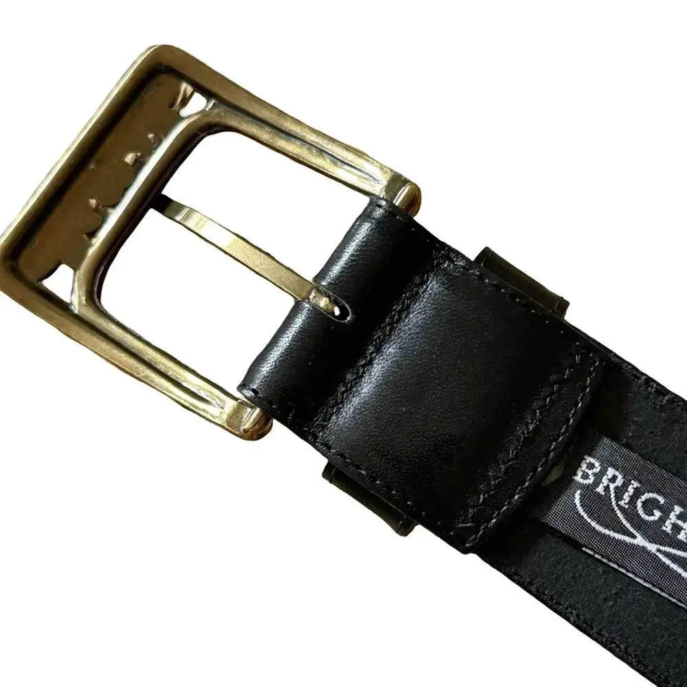 Brighton Black Leather Belt Antique Gold Open Scrollwork Panel Links Size MEDIUM
